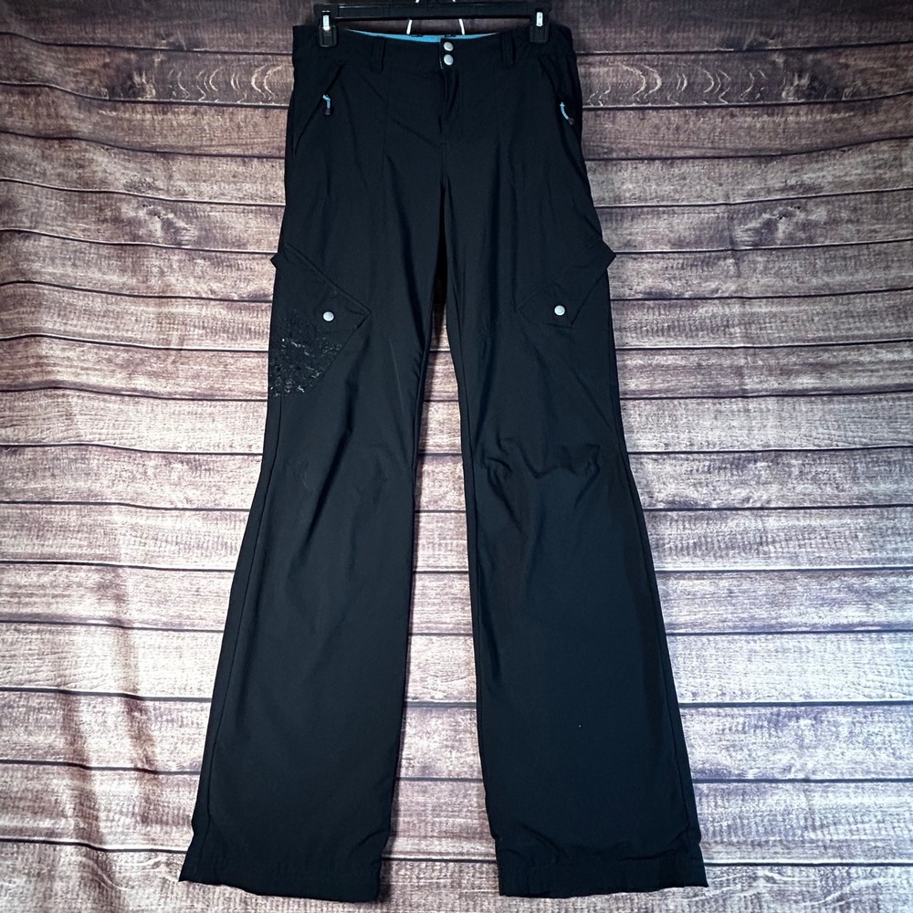 Eddie Bauer Womens 10 Black Fleece Lined Cargo Hiking Pants Tall Stretch Floral